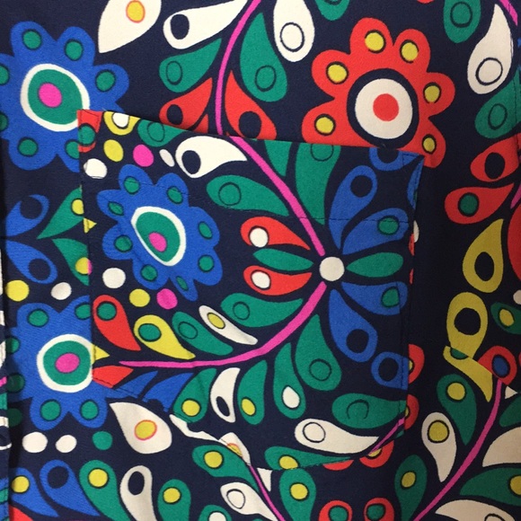 Merona Blue Floral Half Button Down Blouse - Picture 3 of 7